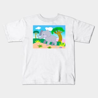 cheerful cartoon elephant in the jungle Kids T-Shirt